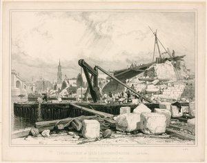 1832年のオールドロンドンブリッジの解体 作： エドワード・ウィリアム・クック